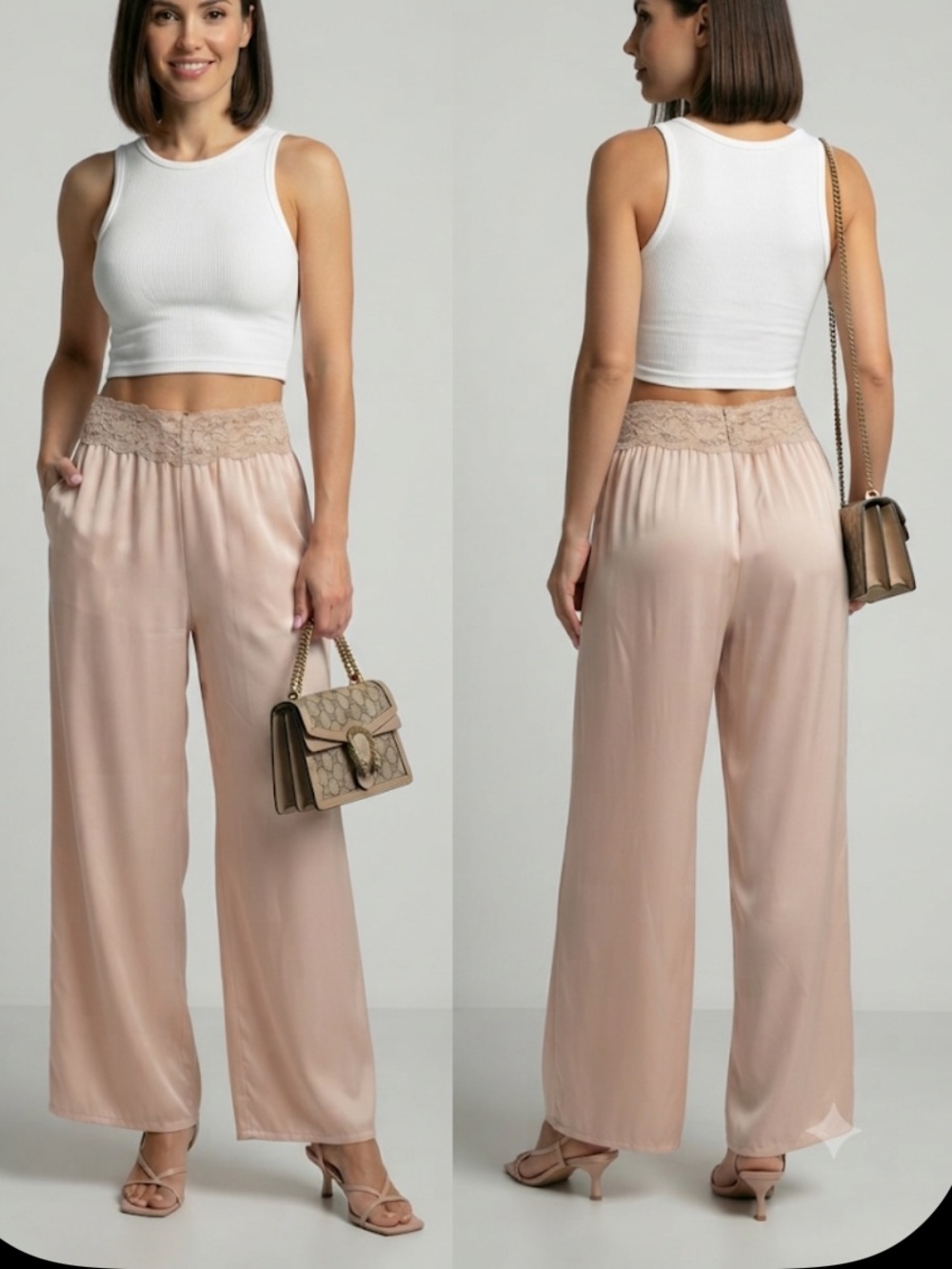 Vintage Glydons Hollywood Blush Pink Lace Trim Lounge Pants Pajama Bottoms